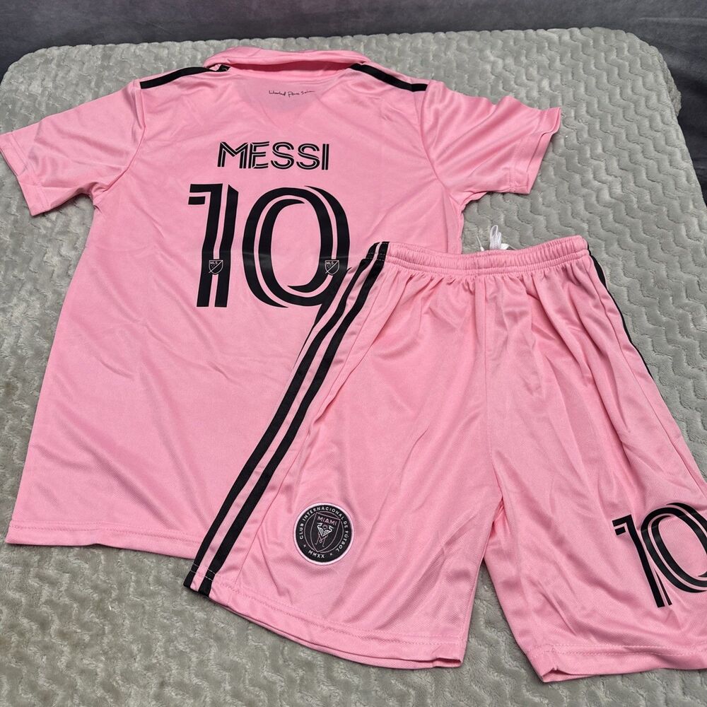 Lionel Messi Miami Jersey & Shorts XBTO Size 28 Black Pink Youth XL